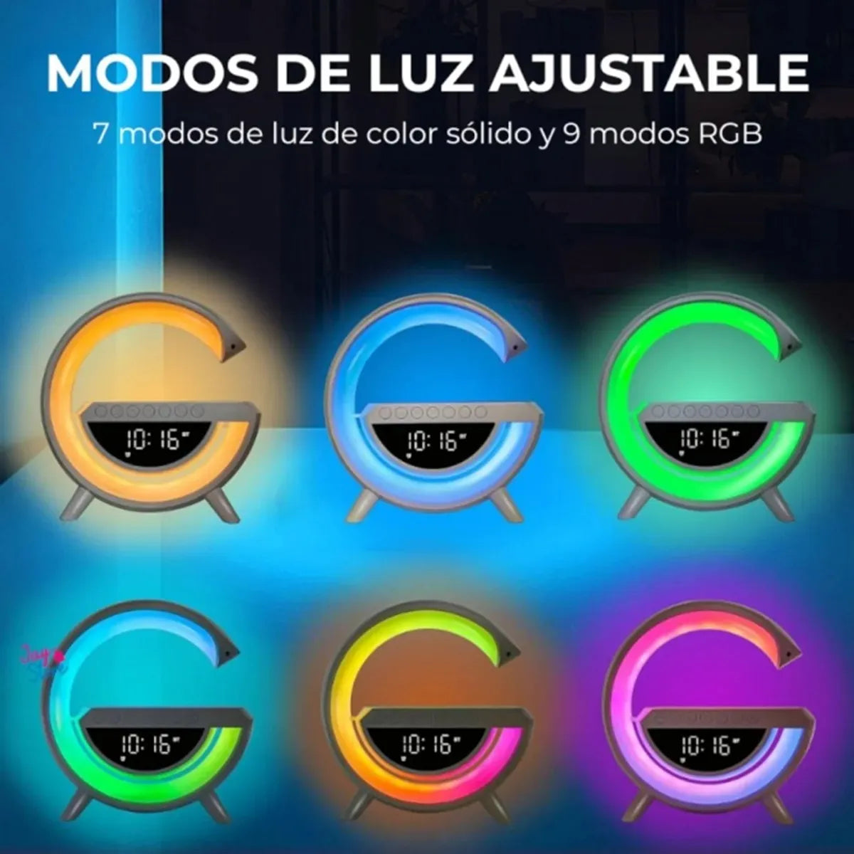 Lámpara Inteligente 7 en 1 con Reloj y Parlante Bluetooth