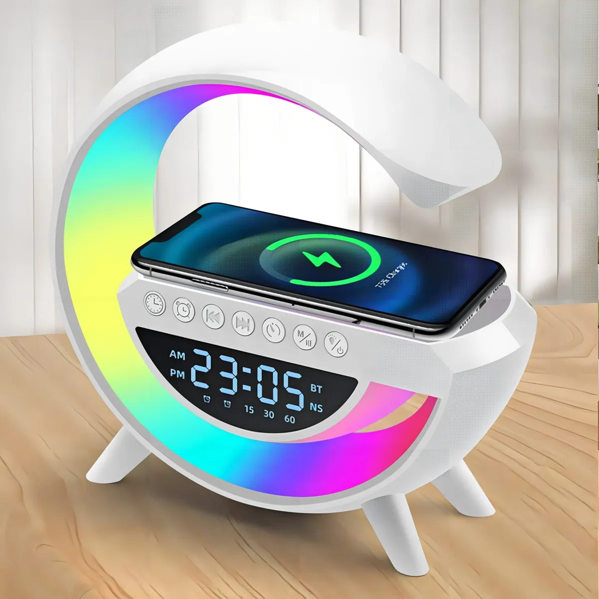 Lámpara Inteligente 7 en 1 con Reloj y Parlante Bluetooth